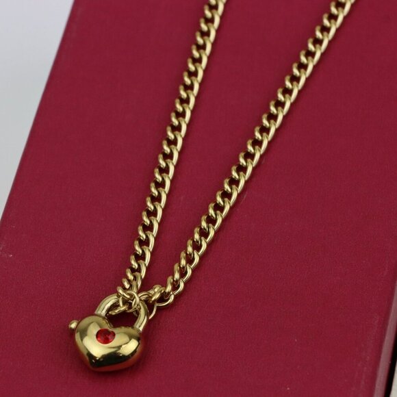 Gold Plated Heart Pendant Necklace With Red Stone Charm, XPNL0380 - Picture 6 of 12